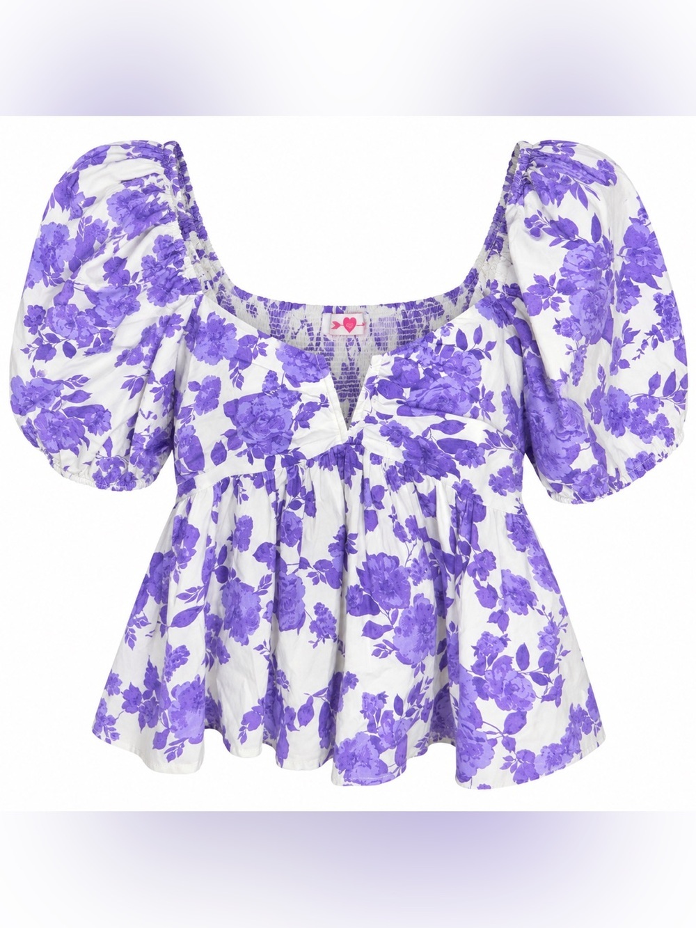BuddyLove Purple Floral Puff Sleeve Peplum Top Size Small